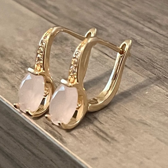 Pink Rose Gold Quartz Drop Earrings - Picture 4 of 7